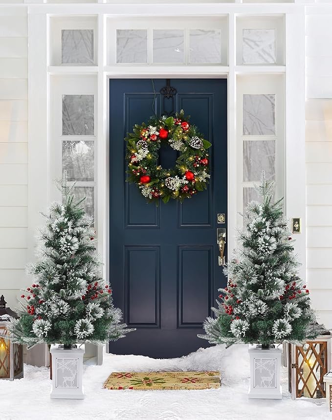 3 Ft Pre-Lit Christmas Tree, Artificial Christmas Trees with Lighting, Xmas Trees with 78 Led Lights, Christmas Decoration for Home, Office, Easy Assembly