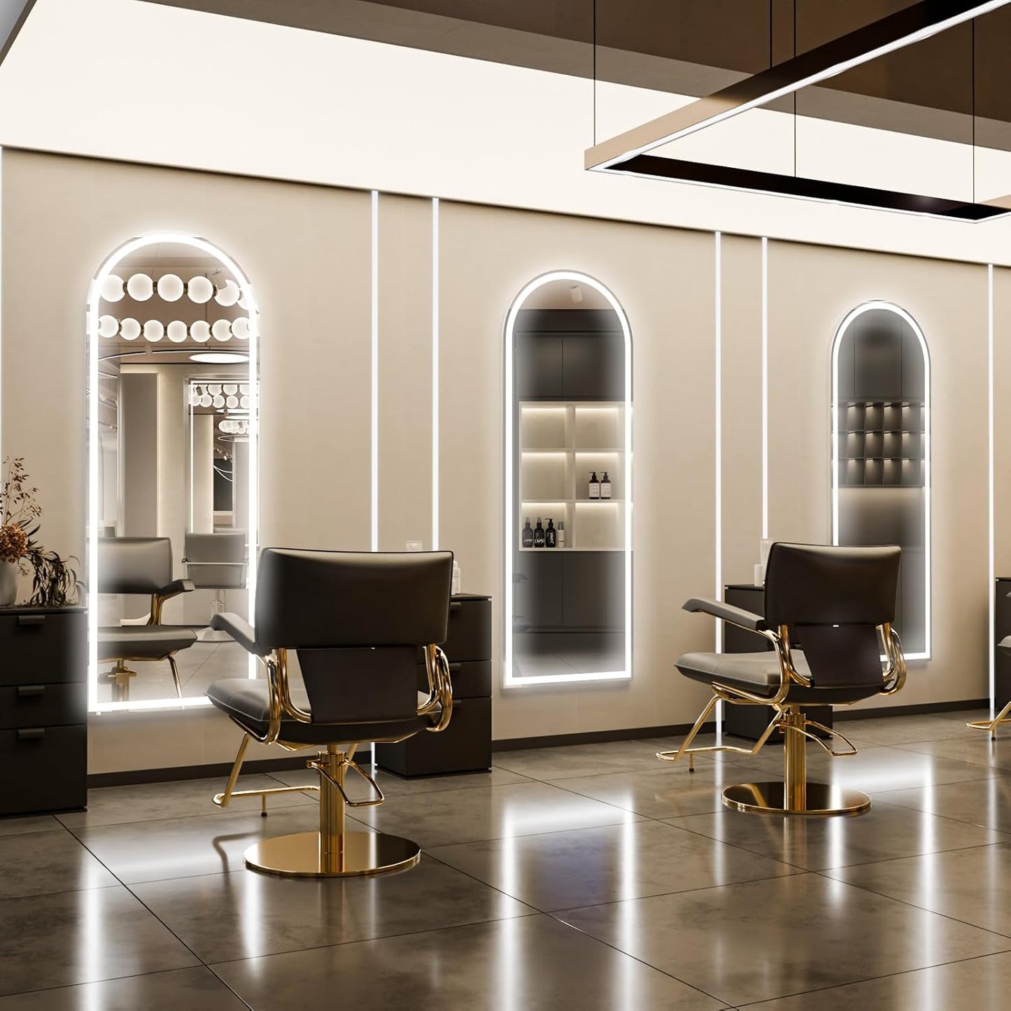 LED Arched Full Length Mirror with Lights 63"x20" - Lighted Floor Mirror with Dimming & 3 Color Lighting, Aluminum Frame Standing Leaning or Hanging for Bedroom Cloakroom White