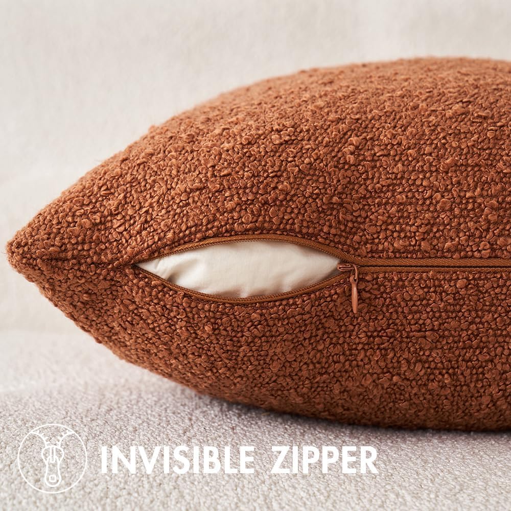 MIULEE 12x20 Inch Decorative Lumbar Throw Pillows for Bed Set of 2 Textured Boucle Neutral Winter Throw Pillow Covers Rust Accent Solid Pillowcases Sofa Livingroom Home Decor