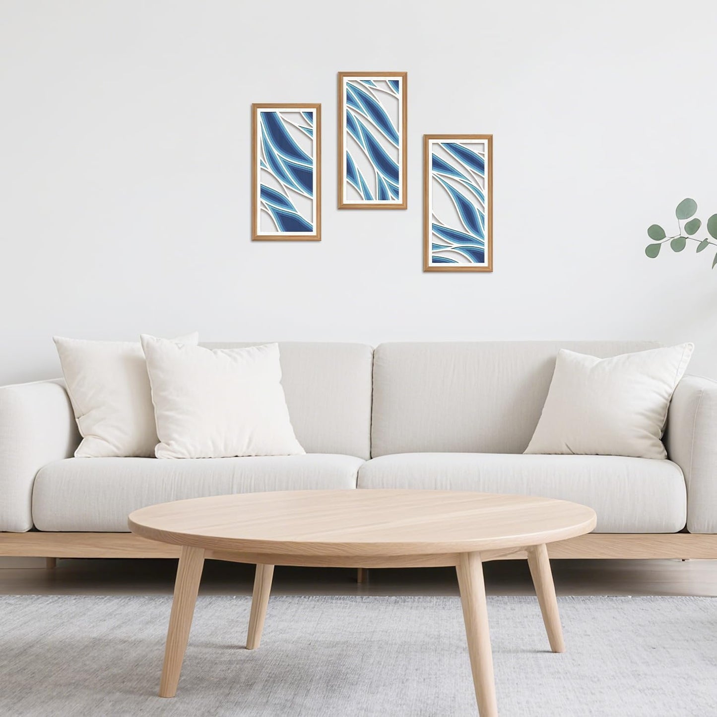 IARTTOP 3 Pcs Bohemian Abstract Wood Wall Decor Blue Mid Century Artwork Minimalist Modern Hanging Decor Boho Blue Waves Wall Art for Office Living Room Bedroom 7.9 x15.8 Inch