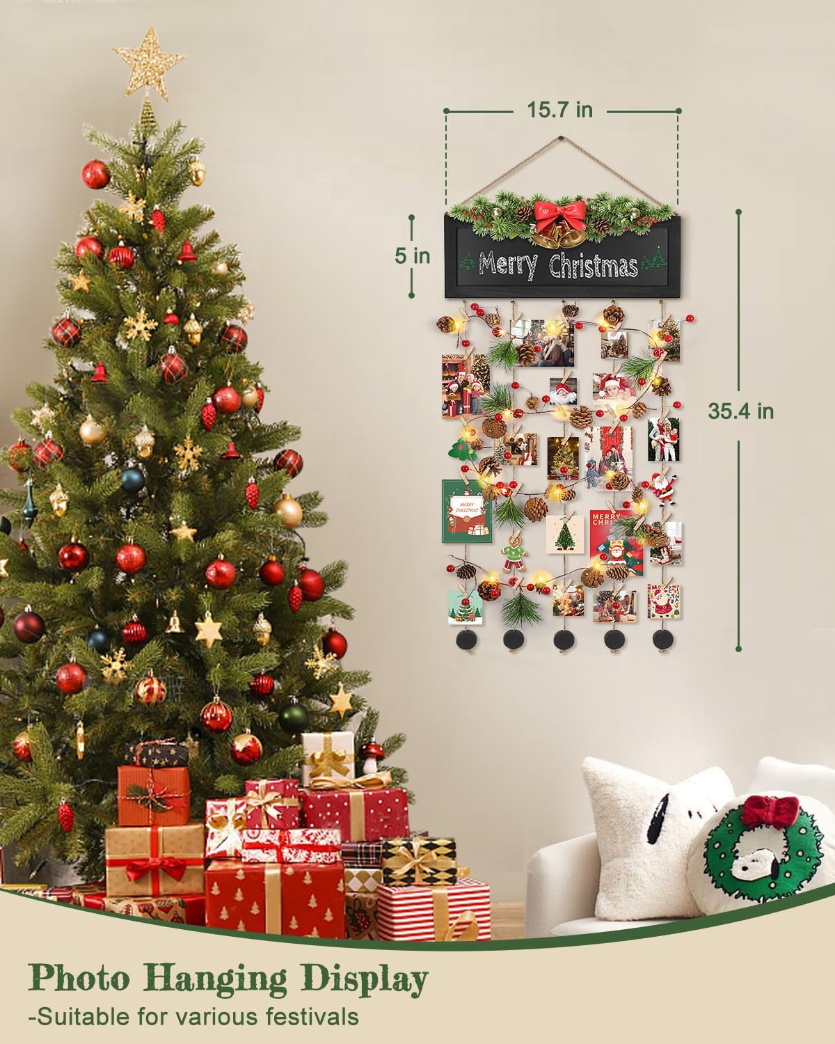 Bikoney Picture Frames Collage Wall Decor Photo Hanging Display Picture Board Wood Rustic Frames for Home Dorm Room Decor with Blackboard and 30 Clips Vintage Black