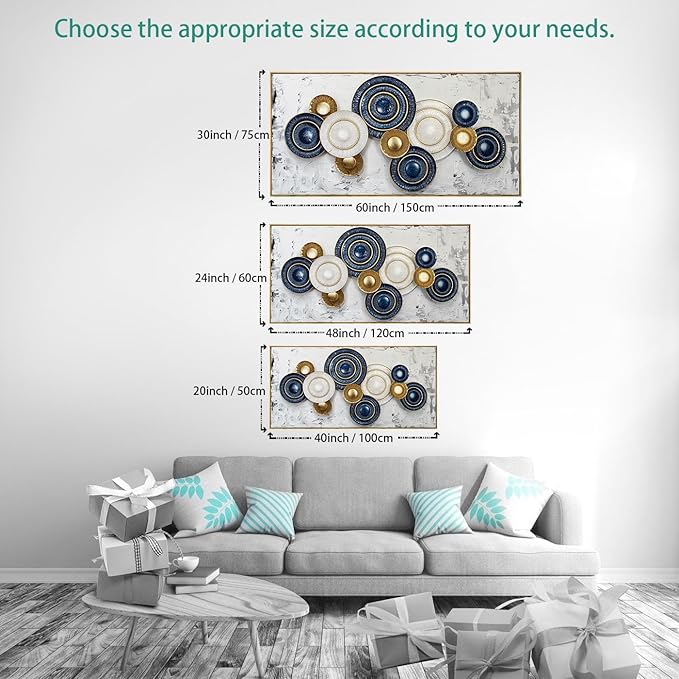 Wall Art Simple Wall Decor Blue and Yellow Canvas Painting Abstract Wall Art for Bedroom Living Room Dining Room Home Office Decor 24"x48" with Framed