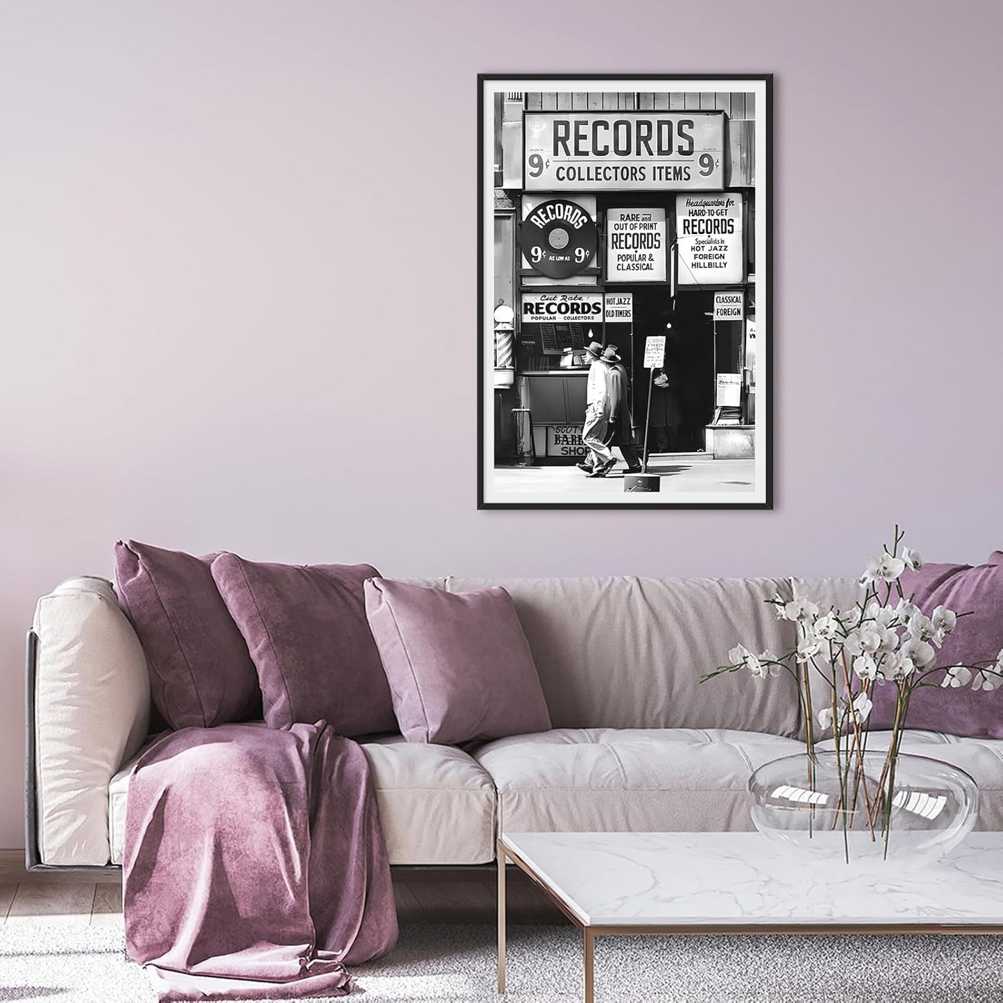Fashion Black And White Photography Wall Art Vintage Preppy Record Shop Poster Retro Trendy Music Art Aesthetic Canvas Print for Music Lovers Gifts 8x12in BlackFramed