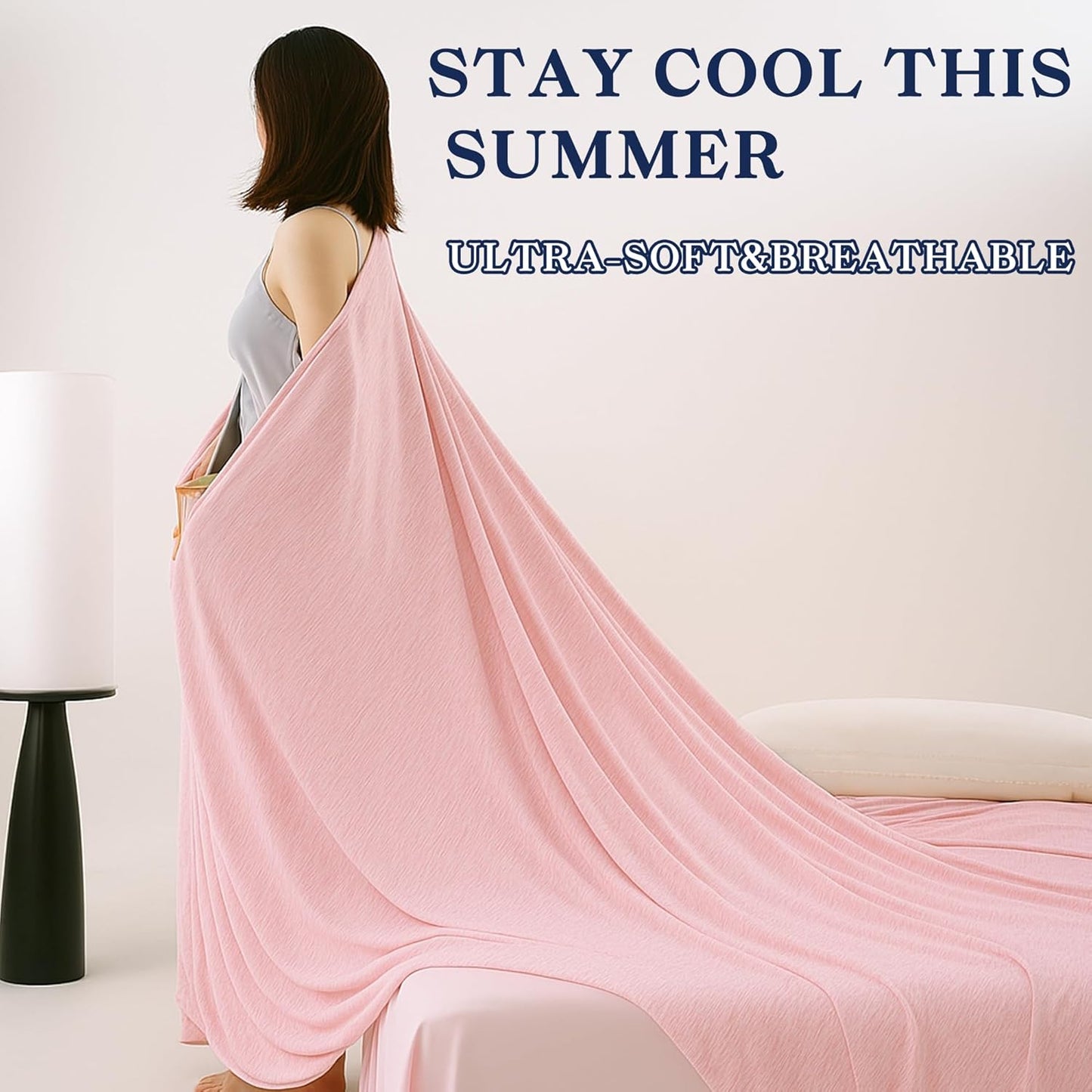 DOWNCOOL Cooling Blanket King Size, Pink Summer Blanket for Hot Sleeper and Night Sweats, Lightweight Soft Q-Max>0.4 Arc-Chill Cool Blanket