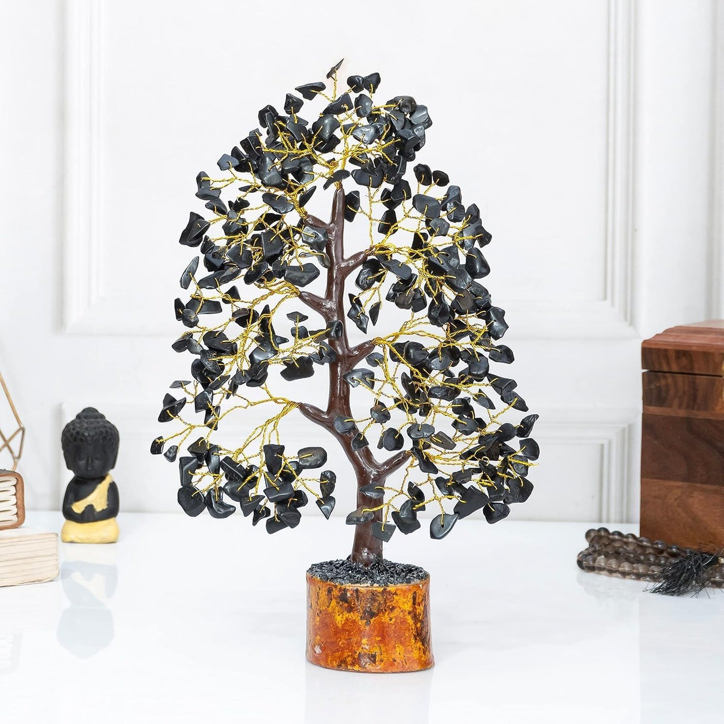 Black Tourmaline Gemstone Tree of Life - Crystal Tree for Positive Energy, Handmade Chakra Tree, Feng Shui Decor - Good Luck Gem Bonsai, Money Tree, Wealth & Prosperity, Spiritual Mystical Gift