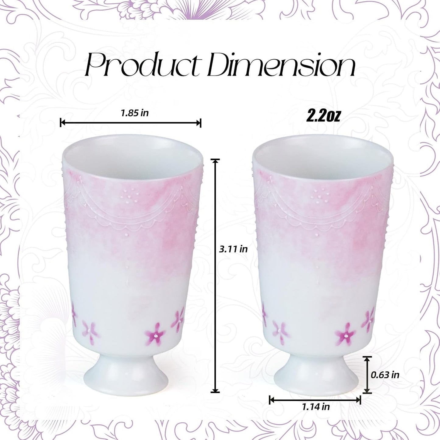 KAMMAK Ceramic Tea Cups Small, Cute Vintage Coffee Cup Set of 2, Porcelain Teacups Espresso Mug, 2.2oz Hand Painted Chinese Afternoon Tea Party Mugs, Birthday Gift for Women Men, Yutian Zi