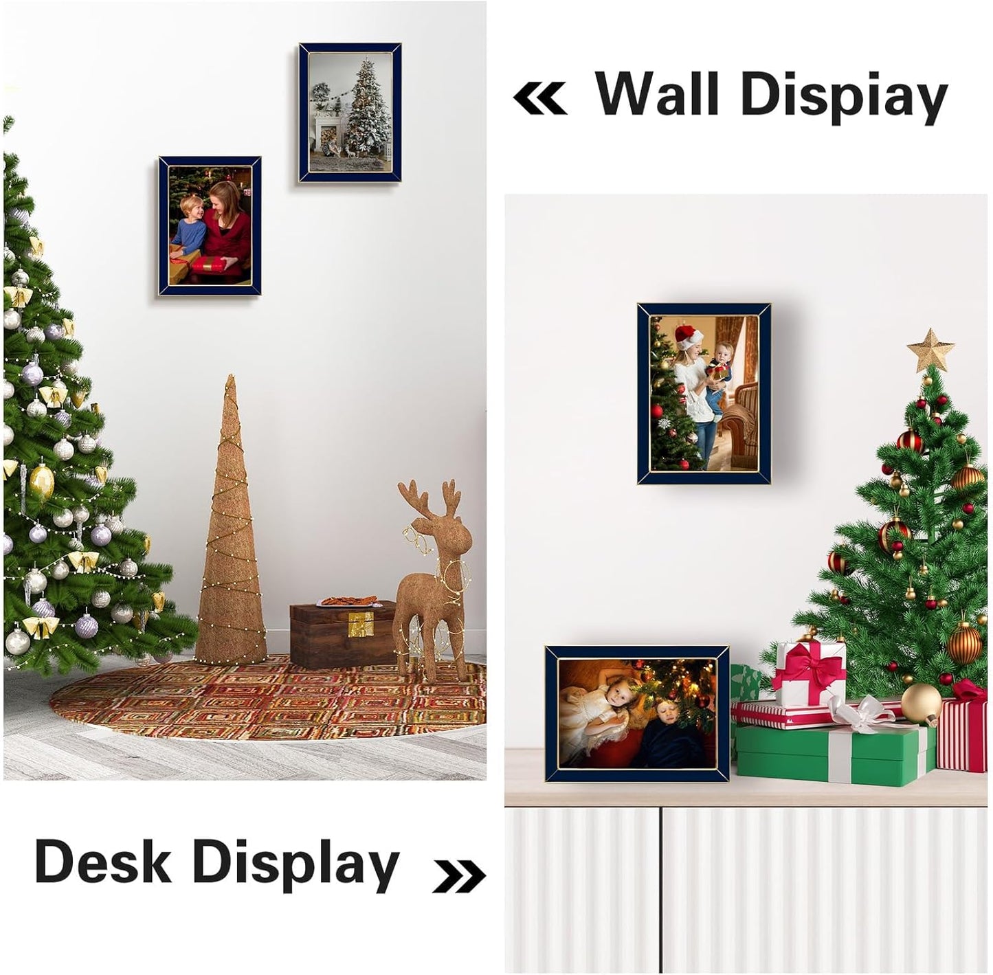 Frametory Enamel Picture Frame - 5x7 Gold Metal Edge Navy Blue Enamel Picture Frame With Easel and Velvet Back for Tabletop Display, Bookshelf, 5x7 Wall Decor, Photo Frames, Picture Display-2 Set