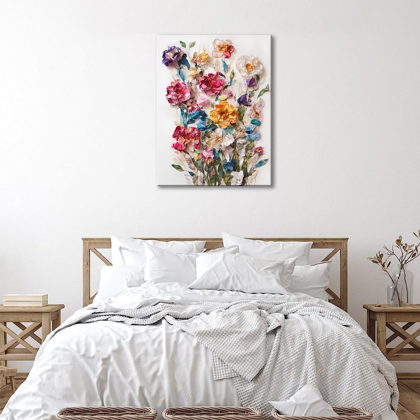 Framed Colorful Floral Canvas Wall Art Flowers Rose Wildflowers painting Wall Decor Artwork Modern Botanical Picture paints Poster Prints Ready to Hang (Floral, 16x24 Inch Framed)