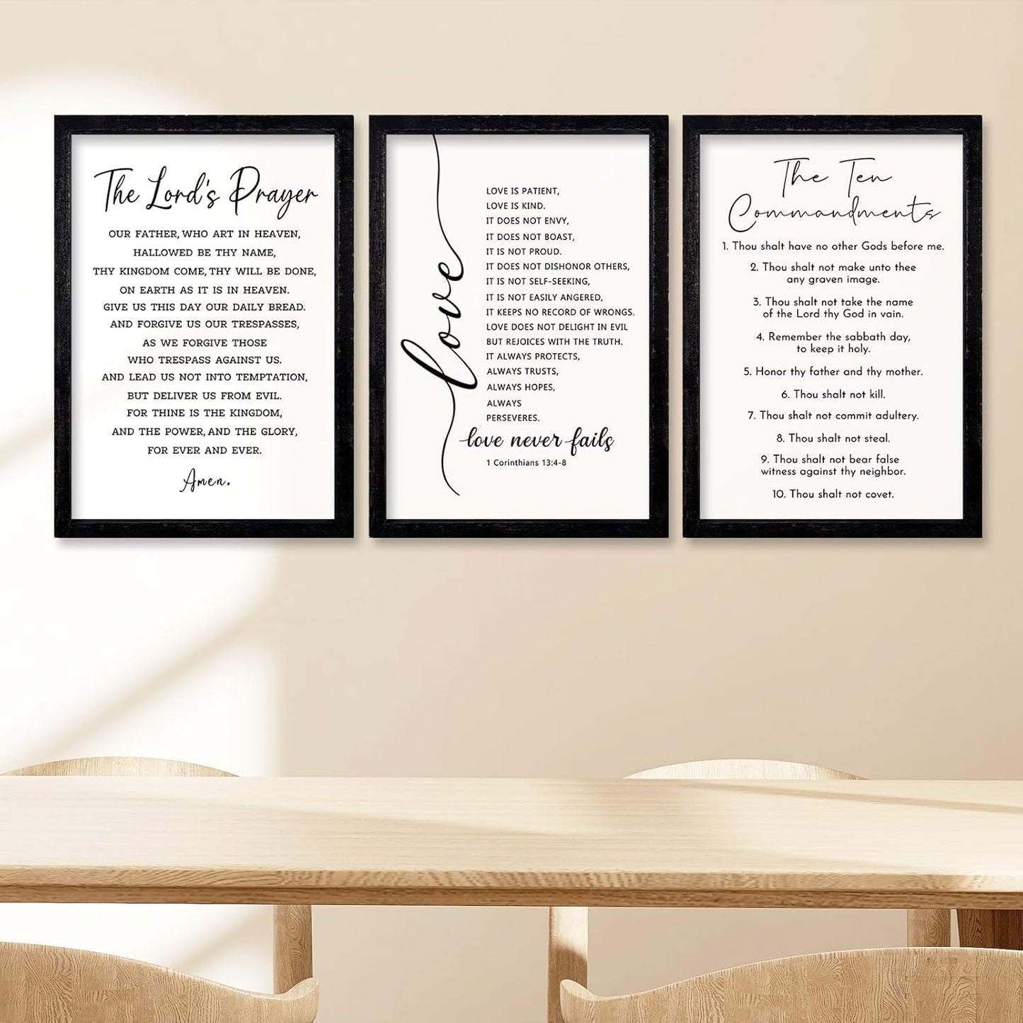 comurdyo Christian Bible Verse Wall Art 16"×11" Set of 3 Positive Religious Minimalist Quotes Sign for Rustic God Jesus Christ Prayer Inspirational Catholic Scripture Decor Wood Framed Hanging (Black)