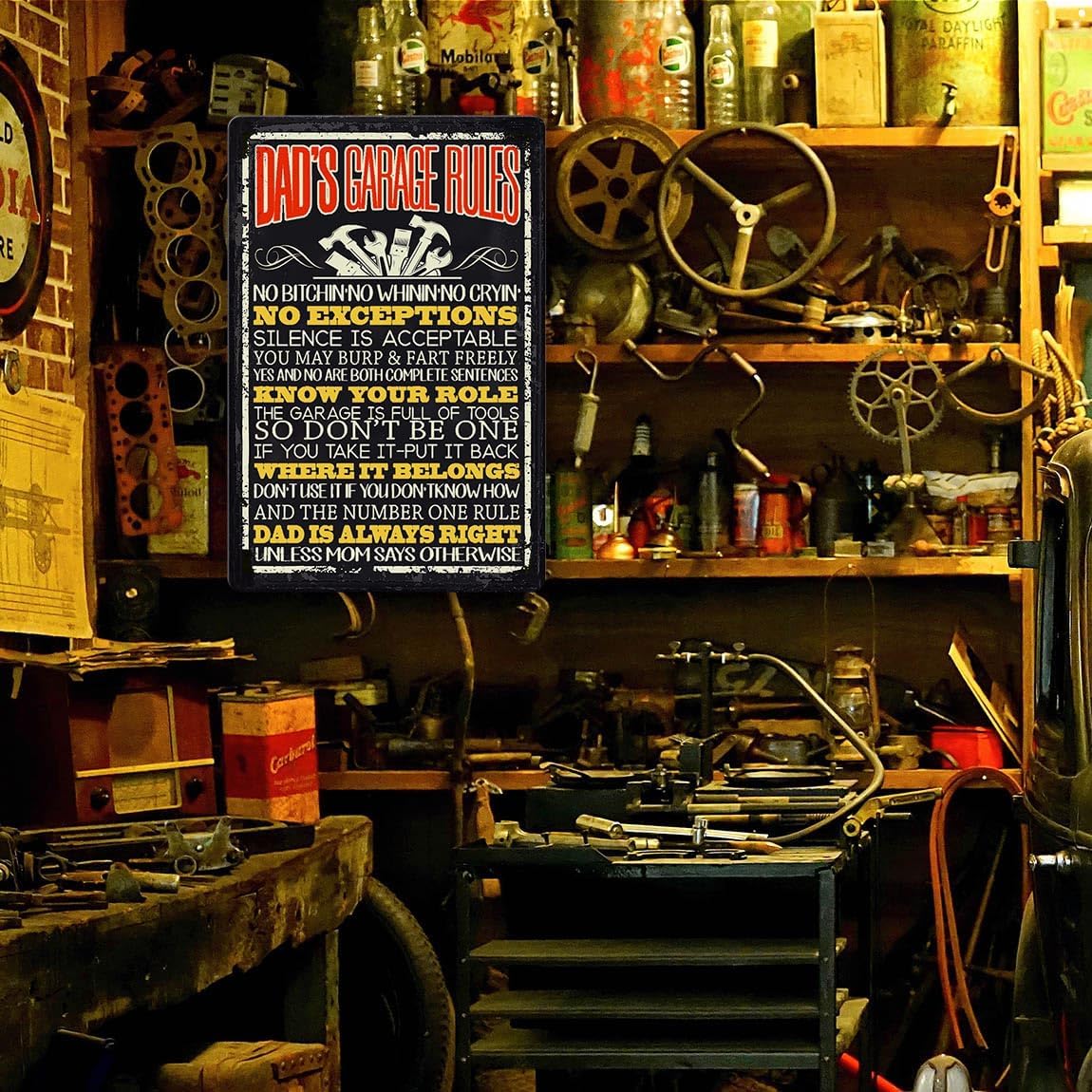 Funny Dad Garage Signs Dad's Garage Rules Sign Man Cave Decor Gifts For Men Dads Garage Metal Tin Signs Garage Accessories Cool Garage Stuff For Men Mechanic Shop Decor 8x12 Inch
