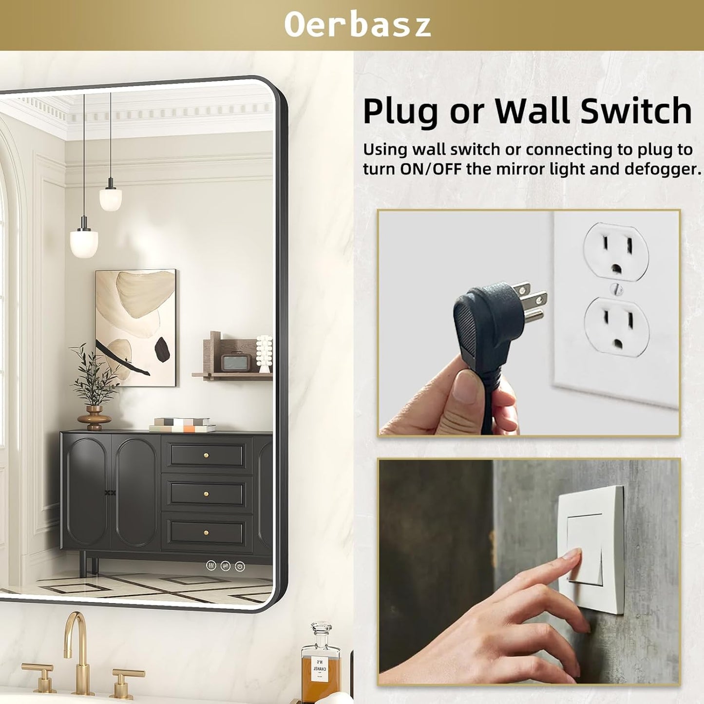 LED Mirror for Bathroom 40X28 Inch Black Framed with Anti-Fog, Stepless Dimmable, Front Lit, LED Bathroom Vanity Mirror for Wall, Memory Function, Shatter-Proof