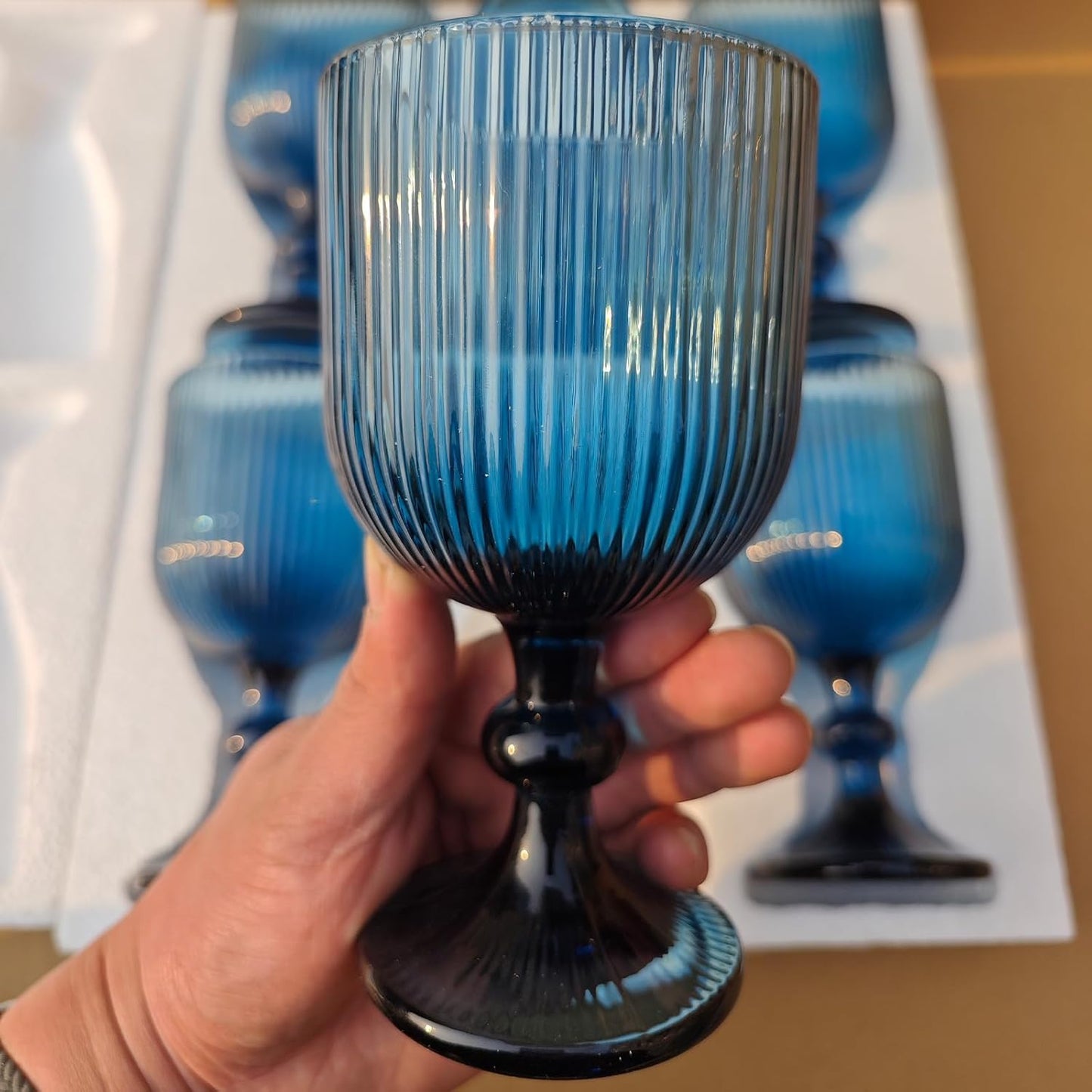 Blue Wine Glass Goblet Set of 6, 14 oz Blue Goblets Glassware, Colored Vintage Glassware for Weddings, Parties, Restaurants, Family Gatherings, Bars, Cafeterias, Dishwasher Safe