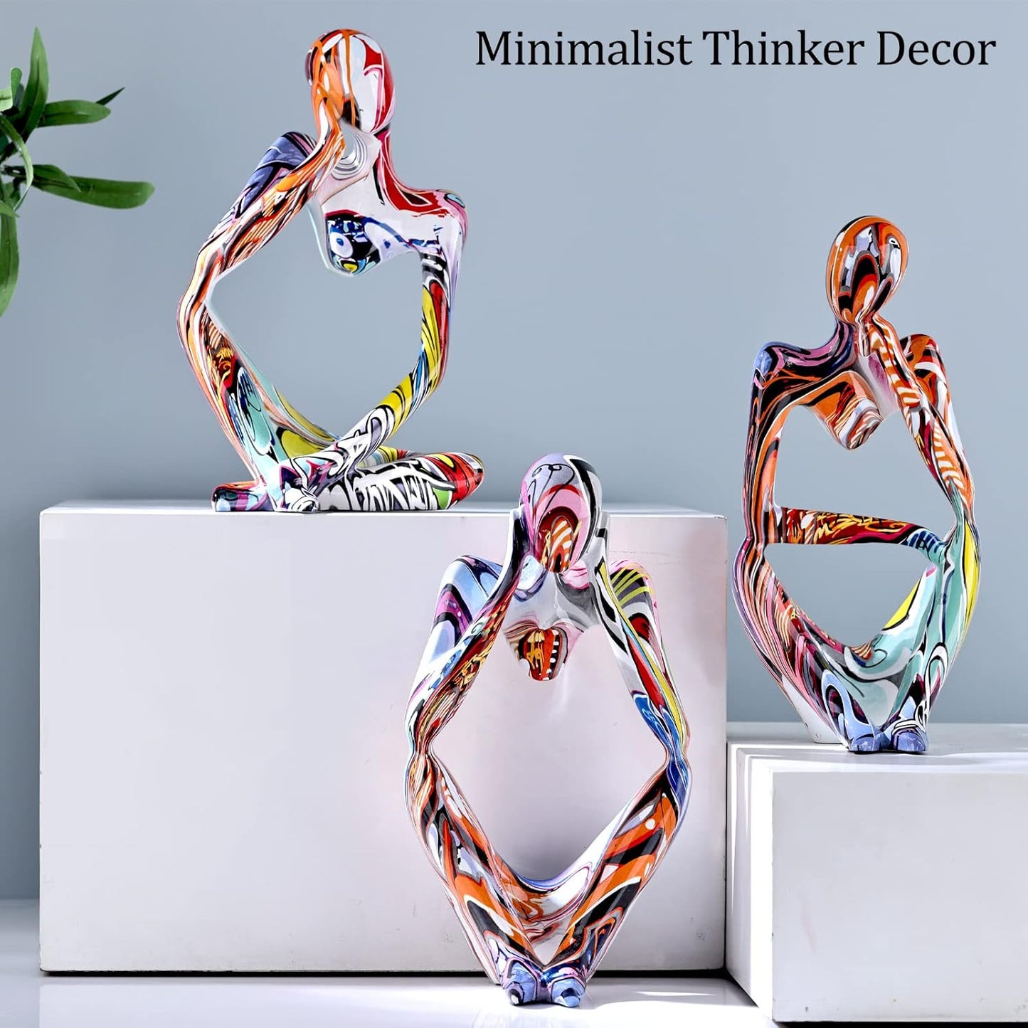 Large Minimalist Abstract Graffiti Right Thinker Statue, Colorful Art Meditation The Thinker Figurine Ornaments, Bookshelf Coffee Table Decor Home Office Desk tabletop Living Room Decor Figurine