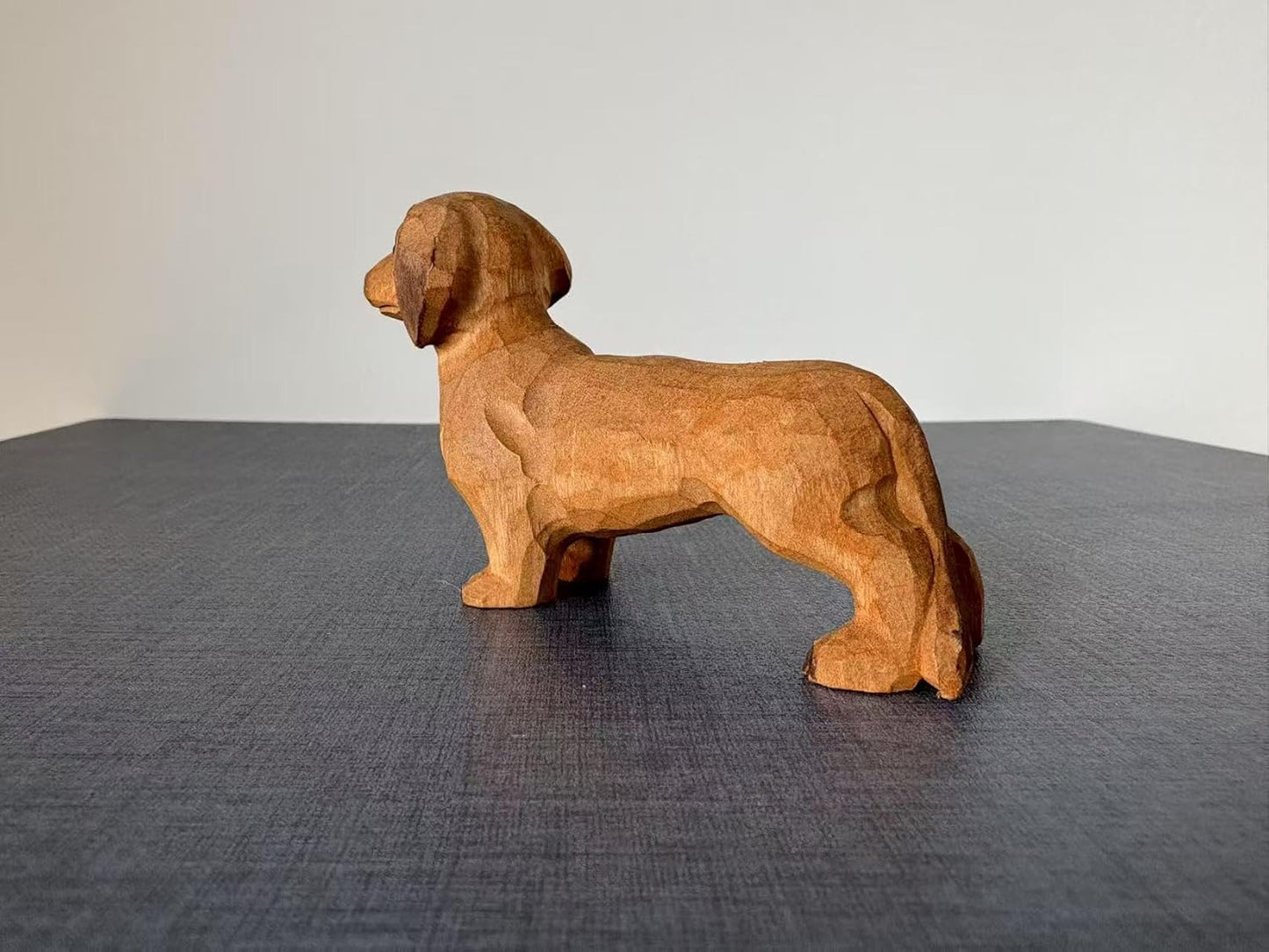 Mini Wooden Dachshund Figurine, 1.6" Hand-Carved Dog Statue, Wiener Dog Collectible for Animal Lovers, Rustic Shelf Decor with Gift Box for Birthday or Holiday