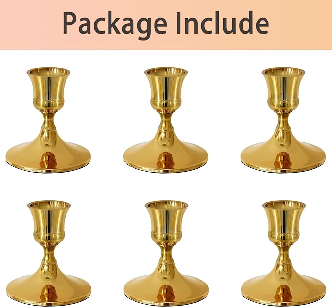 Vintage Gold Taper Candle Holders, Set of 2, Metal Taper Candlestick Holder for Dinner Room Table Centerpiece, Wedding Reception, Festive,Mantel Decoration, Home Decor (Titanium Gold)