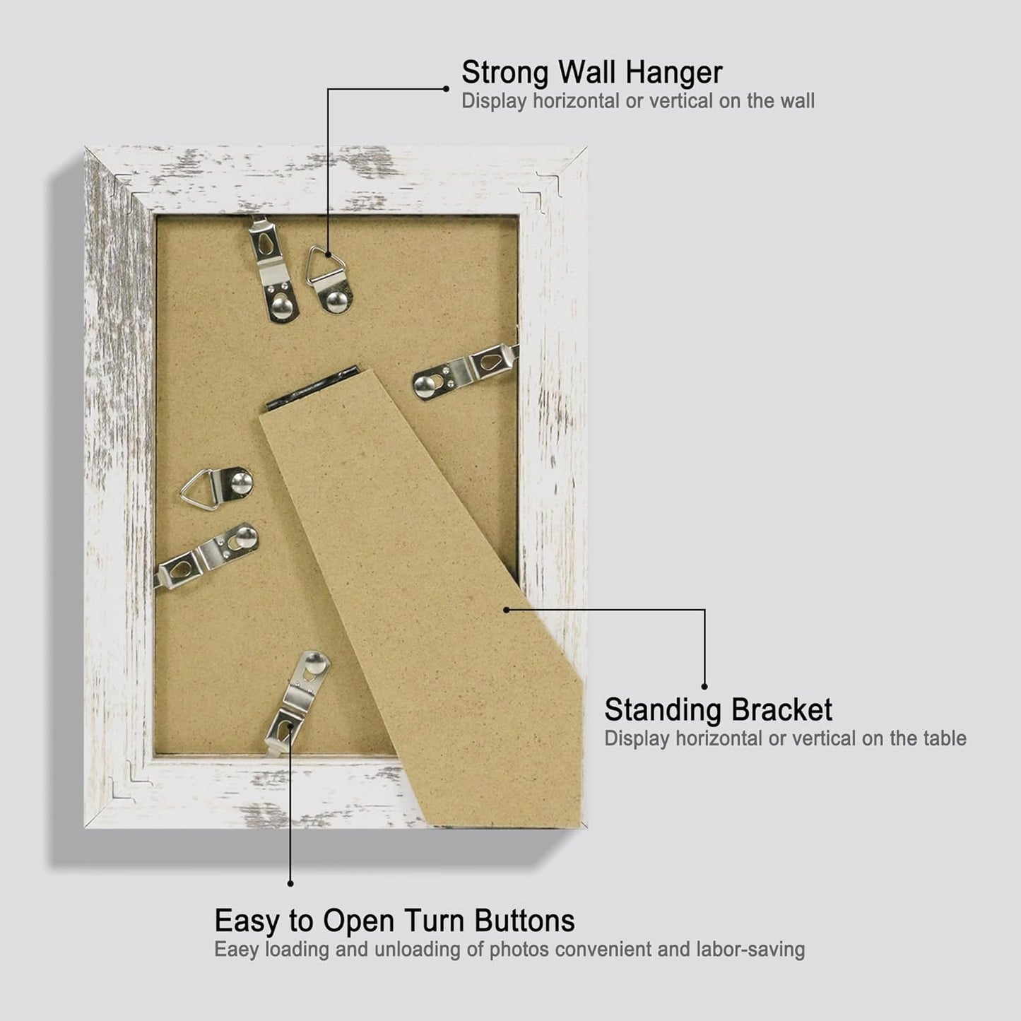 iRahmen 4x6 Picture Frame Set of 2 with HD Glass, Distressed White Wood Photo Frames Display 3.5x5 Picture with Mat or 4 x 6 Without Mat for Horizontal or Vertical Tabletop and Wall Mounting