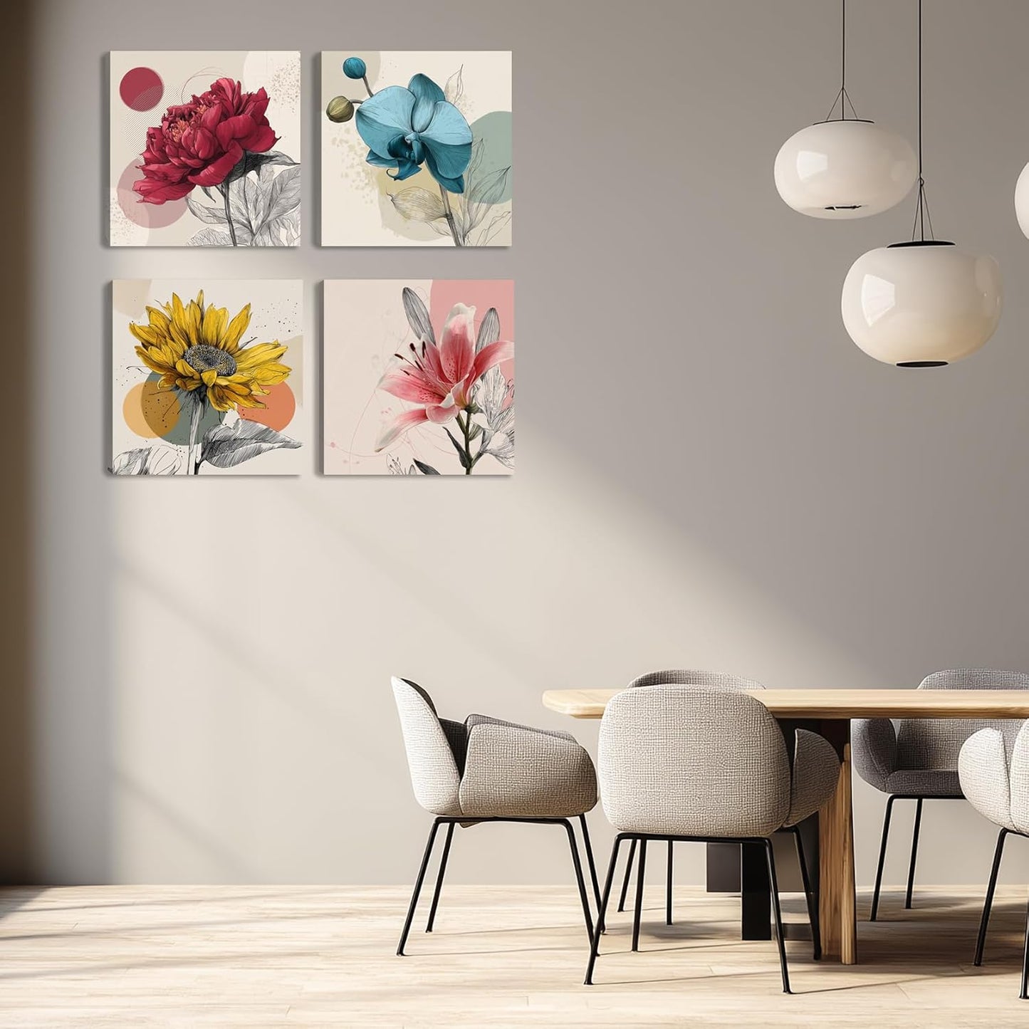 Framed Botanical Wall Art for Living Room Rustic Boho Floral Canvas Paintings Prints Flower Pictures for Farmhouse Hallway Bedroom Dining Room Bathroom Office Wall Decor ArtWork for Wall