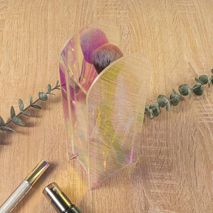 Iridescent Acrylic Vase for Artificial Flower Fake Eucalyptus Plant Leaves Office Home Decor Contemporary Tabletop Minimalist Geometric Mini Decoration Make Up Brushes Organizer Holder, Rainbowtall