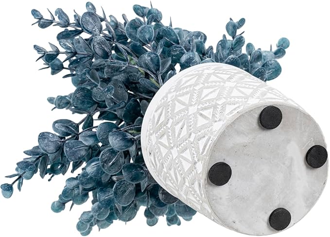 MyGift Artificial Eucalyptus Plant in Modern Gray Concrete Pots with Geometric Embossed Pattern (1, Blue)