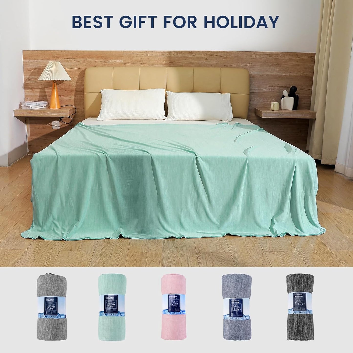 Cooling Blanket for Hot Sleepers, Summer Cool Throw for Hot Flashes or Night Sweats, Q-Max>0.4 Cool Fiber for Double Bed Couch Sofa, Lightweight Cold Blankets, Queen Size, 79x86 inch, Green