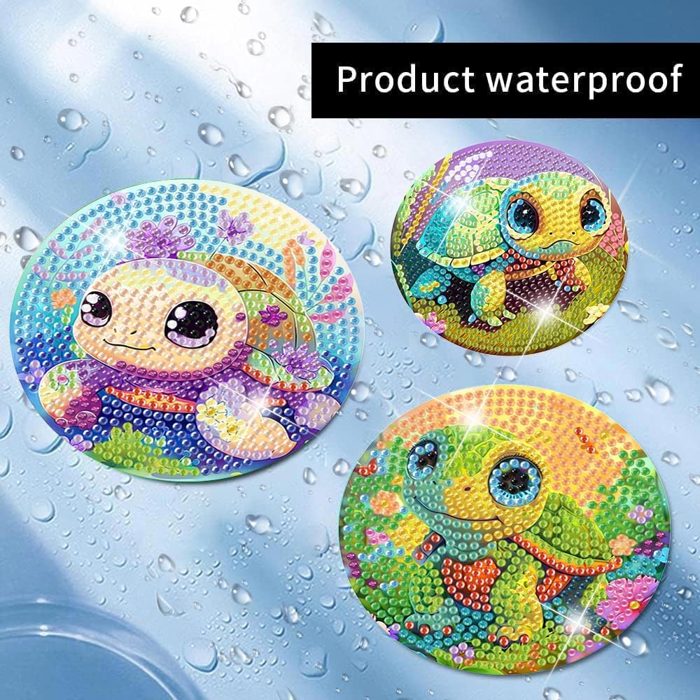 Meothan 8 Pcs Diamond Art Coasters Kits for Adults Diamond Painting Coasters Kits for Adults with Holder Cork Pads DIY Cute Sea Turtle Diamond Art Dotz Painting Coasters Crafts Set 4x4in (Animals)