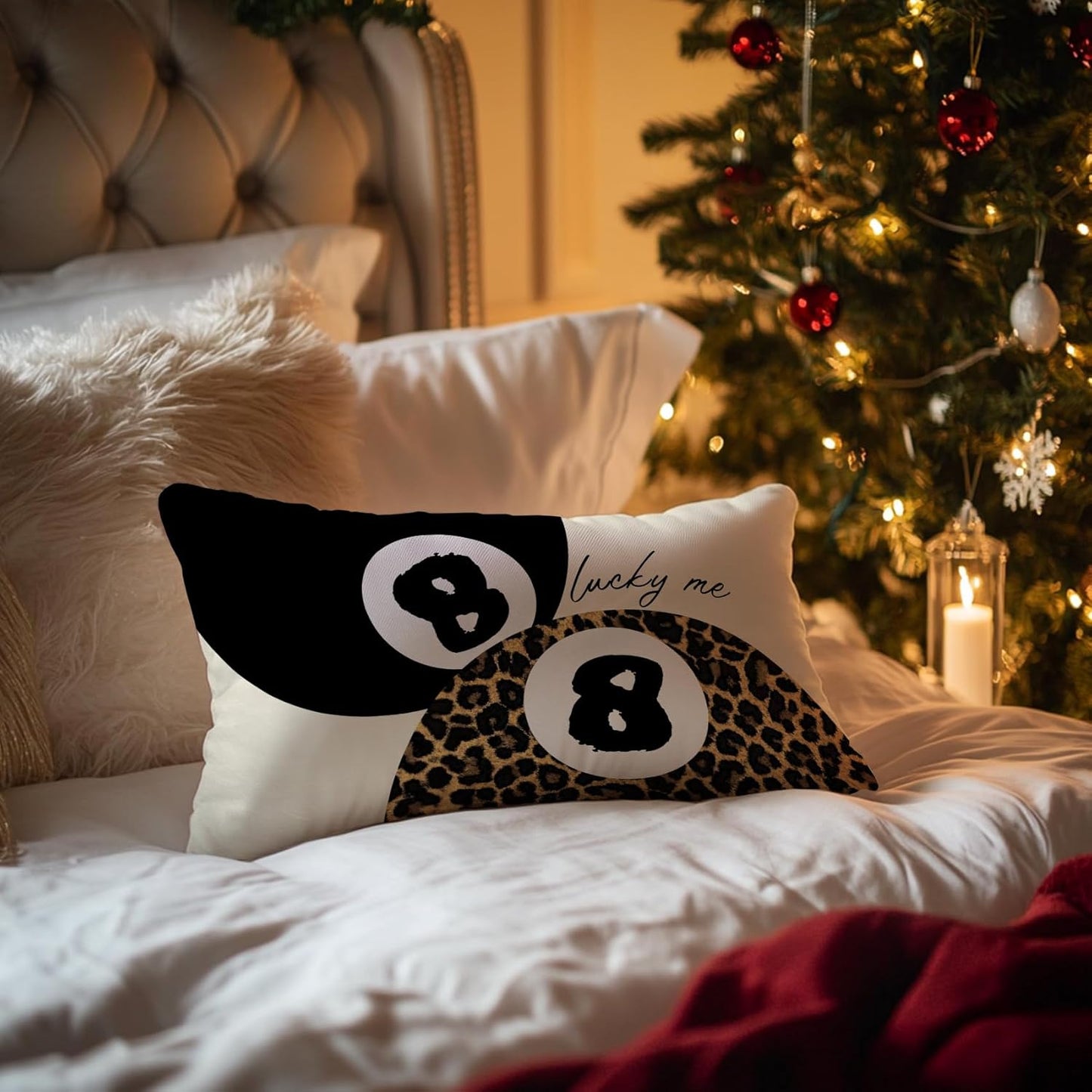 Leopard Star Lucky 8 Ball Throw Pillow Covers 20x12, Cheetah Print Room Decor, Trendy Funky Y2K Leopard Print Decorative Pillow Covers for Girls Room Dorm Apartment Home,Set of 2