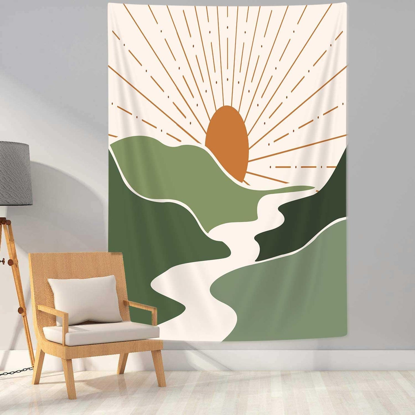 DYNH Boho Mountain Sun Vertical Tapestry, Sunset Sunrise Abstract Nature Landscape Tapestries, Aesthetic Minimalist Wall Hanging for Bedroom College Dorm Asthetic Home Decor,50X60IN