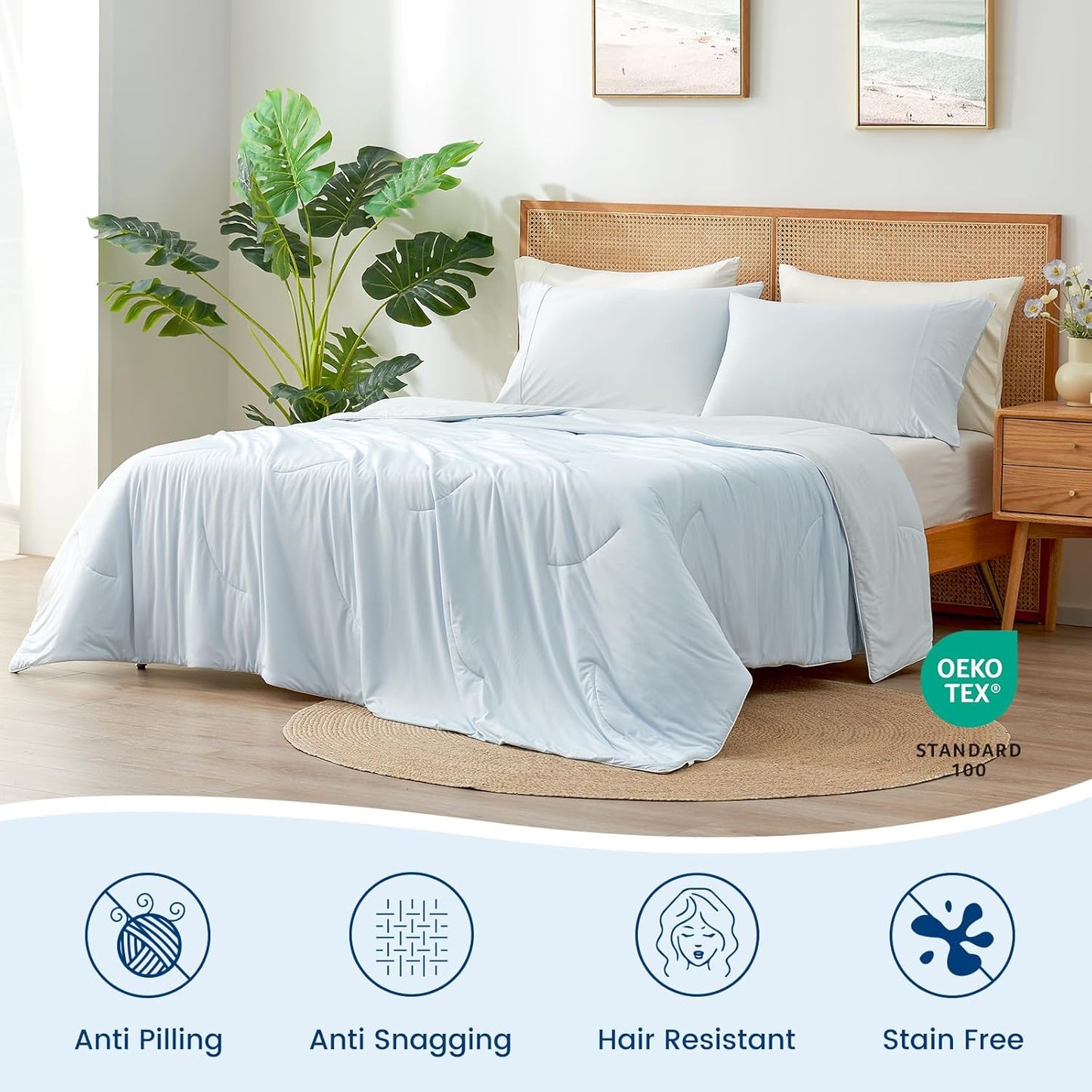 Cozy Bliss Cooling Comforter Twin Size Dual-Sided, Ultra-Soft Cooling Blankets for Hot Sleepers and Night Sweats, Breathable Lightweight Silky Smooth, Cool Blue