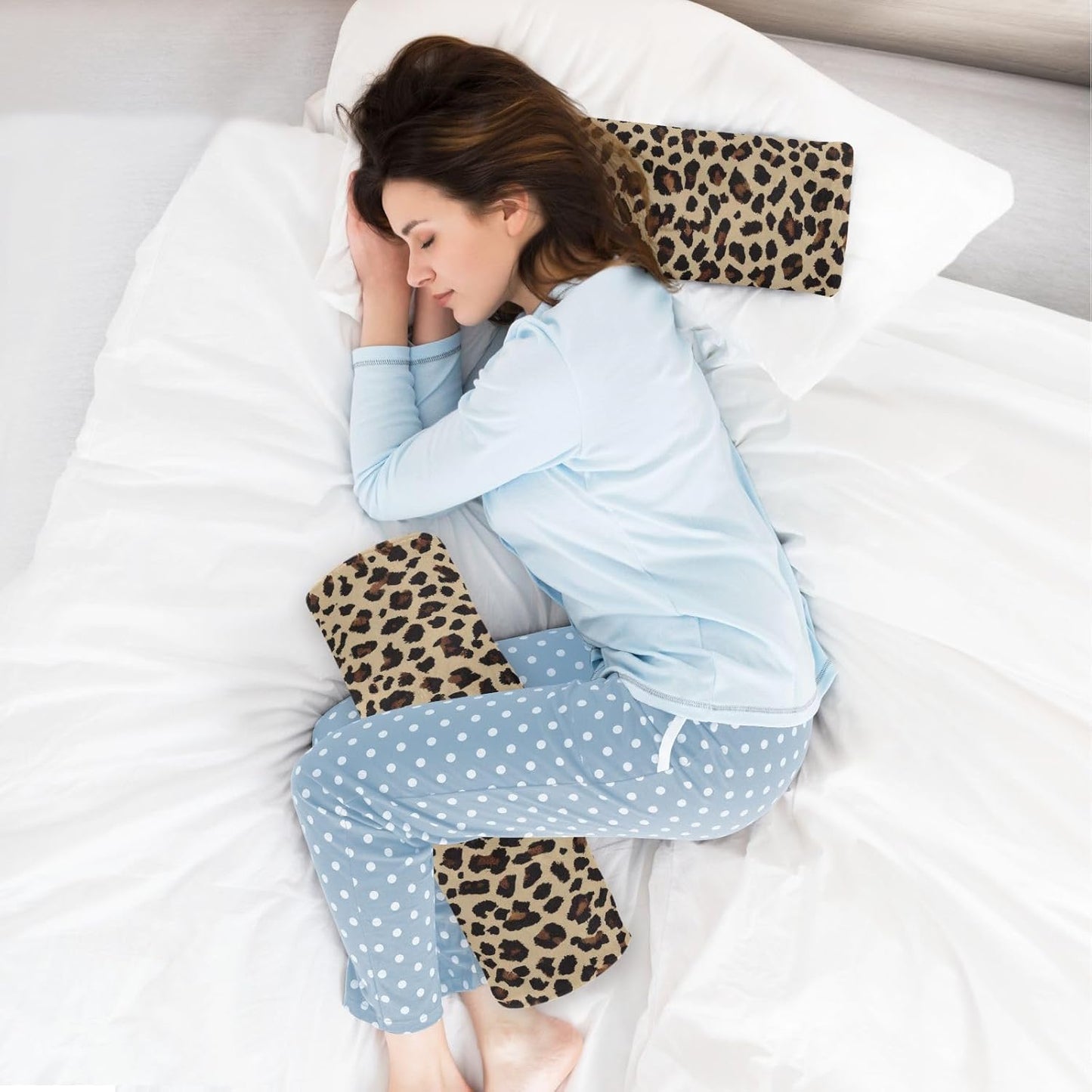 Leopard Print Bolster Pillow, Round Pillow for Bed with Removable Washable Cover, Cylinder Pillows for Head, Neck, Back and Legs Cervical Neck Pillow Sleeping 5.5 x 17 Inch