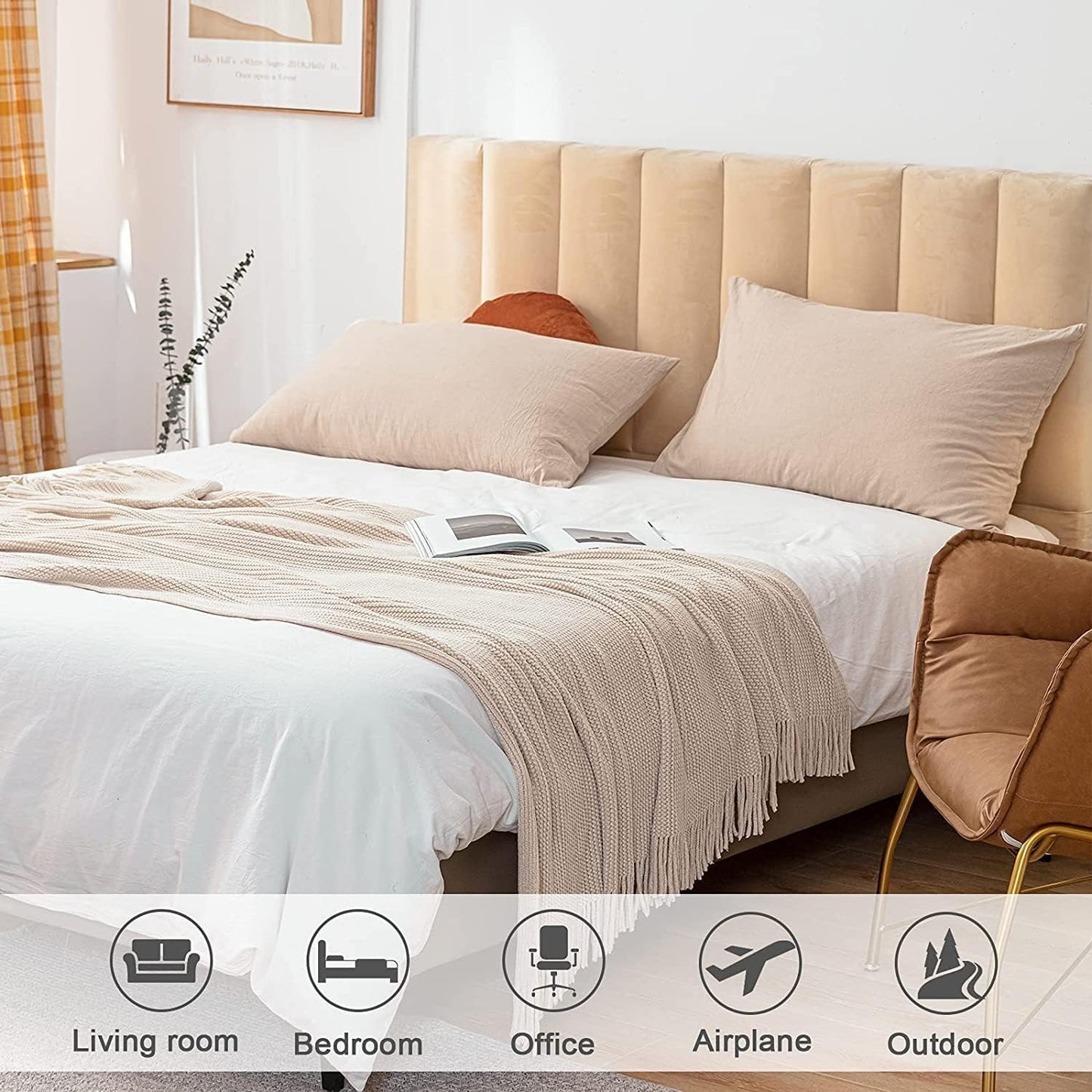 lifein Throw Blanket for Couch, Soft Boho Decor Bed Throw,Cozy White Chenille Knitted Small Farmhouse Lightweight Throw(White/Cream,60 * 80")