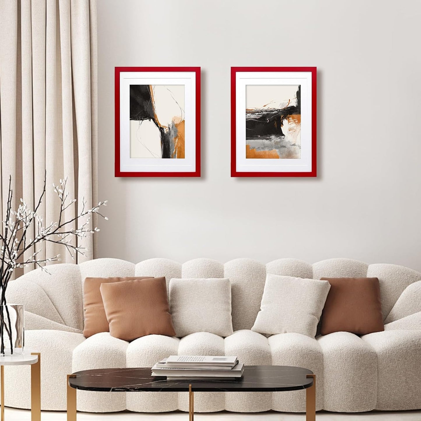 KINLINK 12x16 Picture Frame Red, Solid Wood Frames with Acrylic Plexiglass for Pictures 11x14/9x12 with Mat or 12x16 without Mat, Wall Display Photo Frame, Set of 4