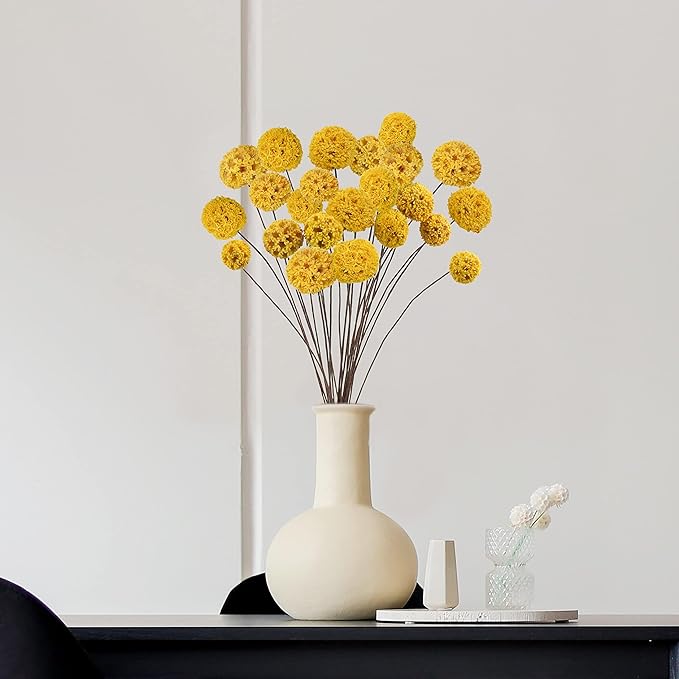 24 PCS Dried Craspedia Billy Balls Flowers, 18” Natural Dried Flowers Bouquet for Vase Floral Arrangements Wedding Table Centerpieces Party DIY Home Decor (Yellow)
