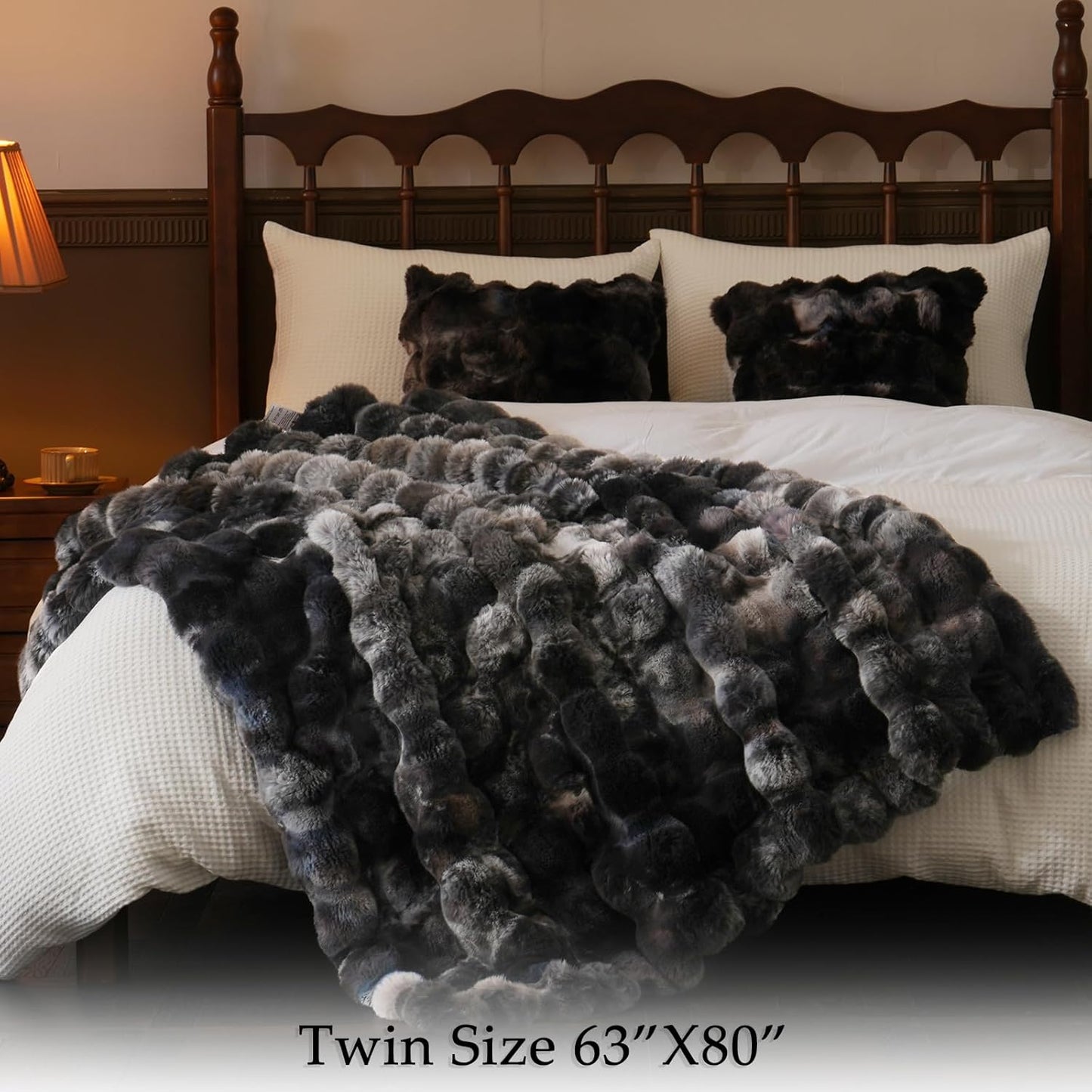 BENVWE Fluffy Faux Fur Throw Blanket for Couch, Soft Plush Thick Cozy Fuzzy Luxury Minky Bubble Blanket for Home Living Room Decor Gift for Women, Tie-dye Grey, 63" x 80", 1100GSM