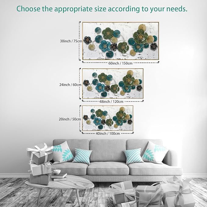 Wall Art Floral Wall Decor Modern Botanical Artwork Green and Blue Canvas Painting for Bedroom Living Room Dining Room Home Office Decor 30"x60" with Framed