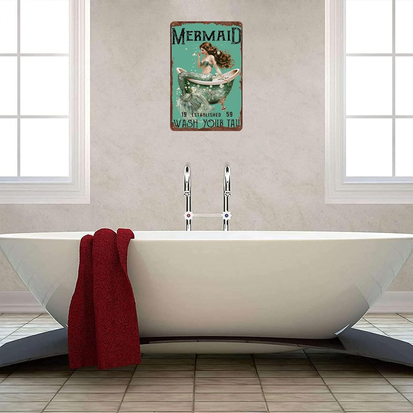 Metal Signs Mermaid Wash Your Tail Retro Tin Sign for Home Office Kitchen Bar Cafe Garden Wall Decor 12x8 Inch