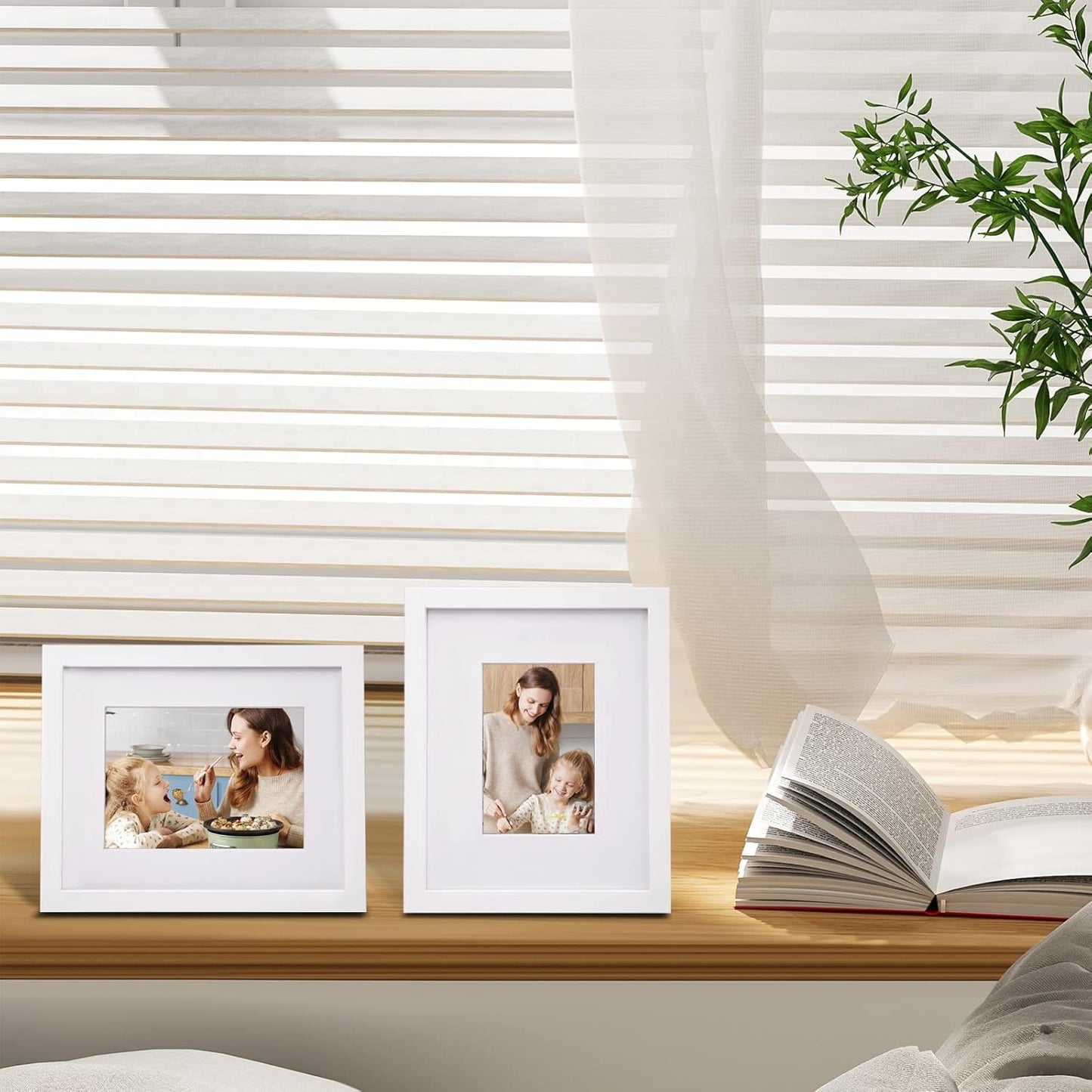 Egofine 8x10 Picture Frames Set of 4, Made of Solid Wood Covered by Plexiglass 4x6 and 5x7 with Mat or 8x10 without Mat, for Table Top Display and Wall Mounting Photo Frame White