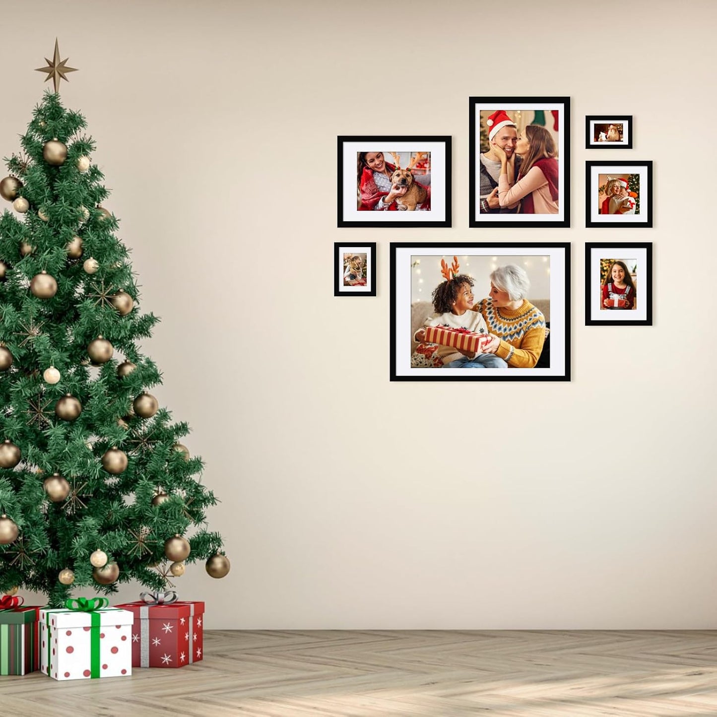 Egofine 11x14 Picture Frames Set of 4, Made of Solid Wood Covered by Plexiglass 5x7 and 8x10 with Mat or 11x14 without Mat, for Table Top Display and Wall Mounting Photo Frame Black