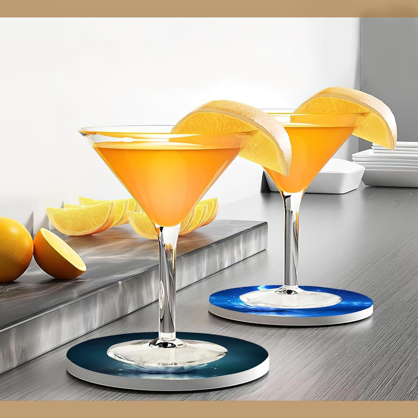 Drink Coasters with Holder,6 Pcs Water Lily Coffee Cup Mat with Storage Holder, Durable Ceramic Coaster Set for Hot & Cold Beverages