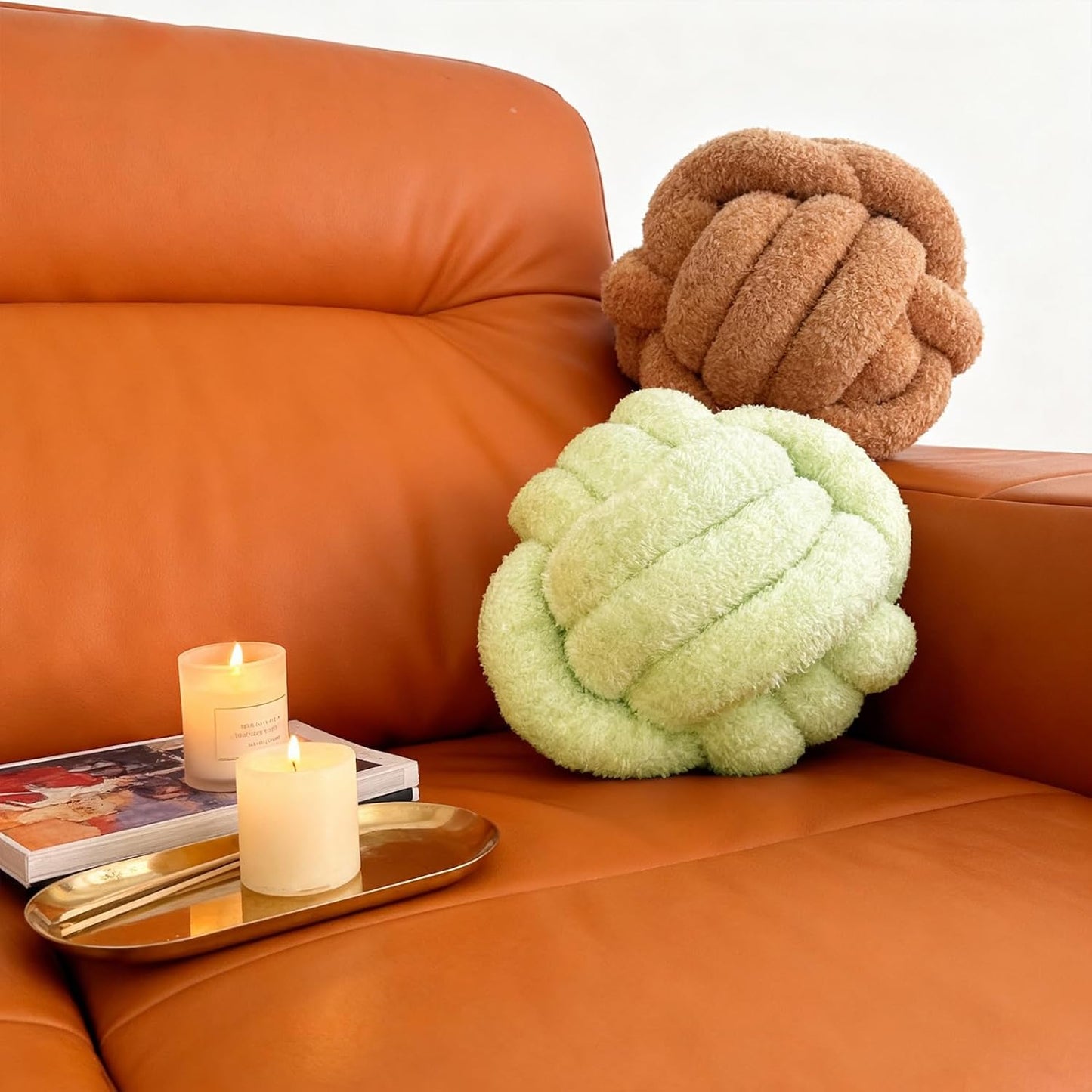 Knot Pillow Ball Plush - Decorative Throw Pillows for Bed Relieve Stress, Round Knot Cushion for Sofa Decor Pet Toy, Sage Green 8 inch