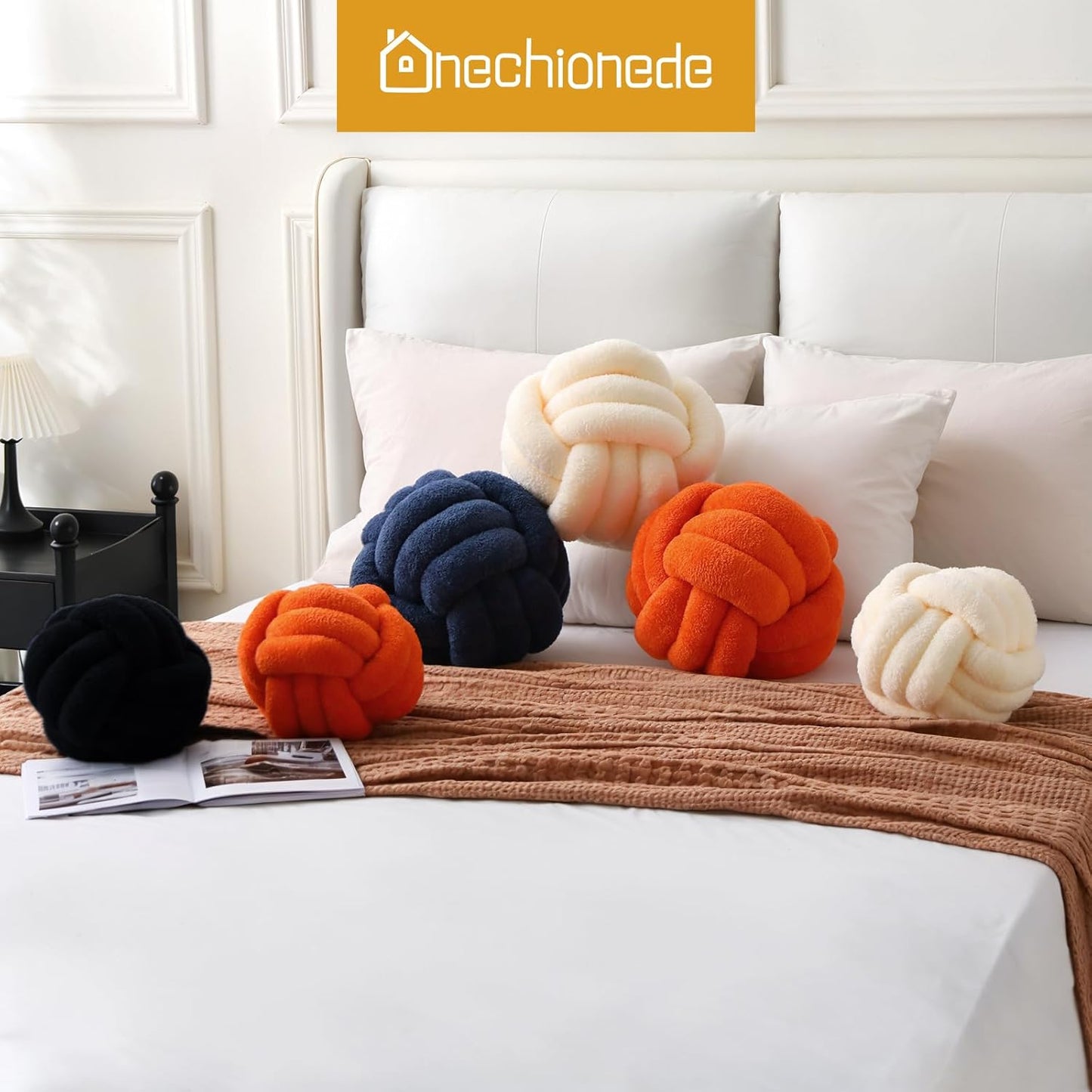 Knot Pillow Ball Plush - Decorative Throw Pillows for Bed Relieve Stress, Round Knot Cushion for Sofa Decor Pet Toy, Black 8 inch