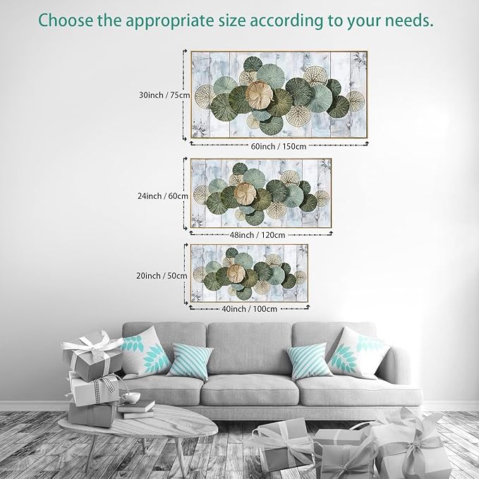 Wall Art Simple Wall Decor Green Canvas Painting Abstract Wall Art for Bedroom Living Room Dining Room Home Office Decor 20"x40" with Framed