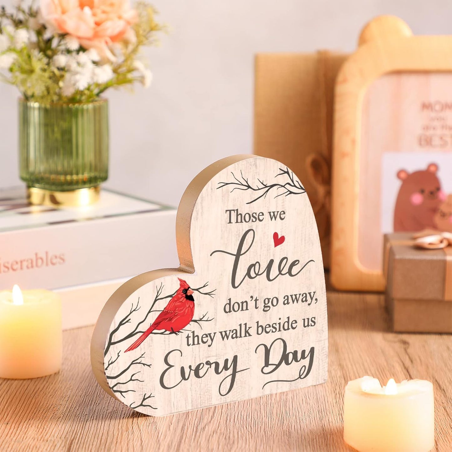 Jetec Sympathy Gift Memorial Wooden Heart for Loss of Loved One Remembrance Bereavement Decor Condolence Sign for Grief Father Mother Son Brother, 6. 3 x 6 x 0. 7 Inches(Cardinal Style)