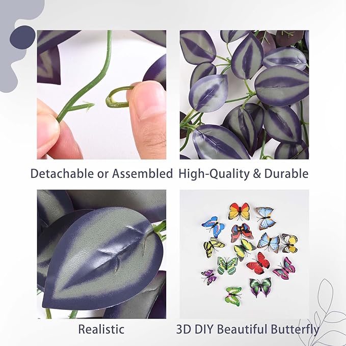 BLEUM CADE Fake Hanging Plants, 4pcs Artificial Hanging Plant, Faux Deep Purple Vines Hanging Plant for Wall Home Living Room Indoor Outdoor Halloween Decor (No Baskets)