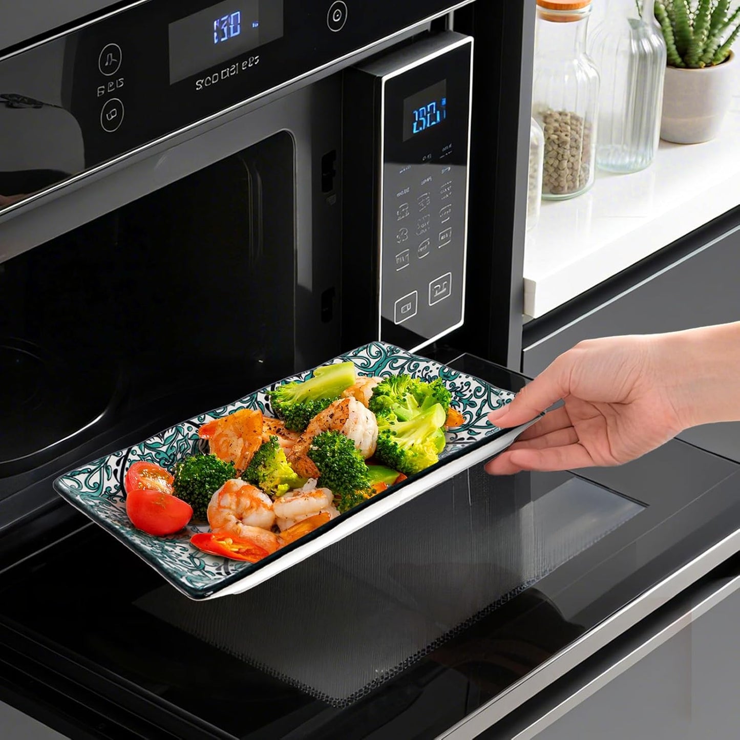 Goaste 6 Pack Ceramic Rectangular Dessert Plates, 8.5 Inch Colorful Salad Plates Set, Porcelain Serving Platter Trays for Appetizer, Sushi, Fruit, Cake, Microwave Oven Dishwasher Safe, Assorted Colors