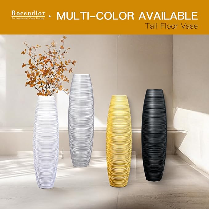 Tall Floor Vase, 27.5 inches (70cm, 2.3FT) Floor Vase Sturdy and Luxurious,Tall Vases for Country Home Decor, Living Room, Resin White Vases