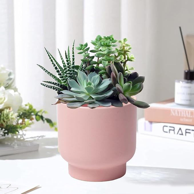 LB Pink Ceramic Plant Pots for Indoor Plants, Succulent Planters Ceramic Plant Pot, Cute Flower Pots for Living Room Office Home Decor, Round Flower Pot of 4.3 Inch(Plant Not Included)
