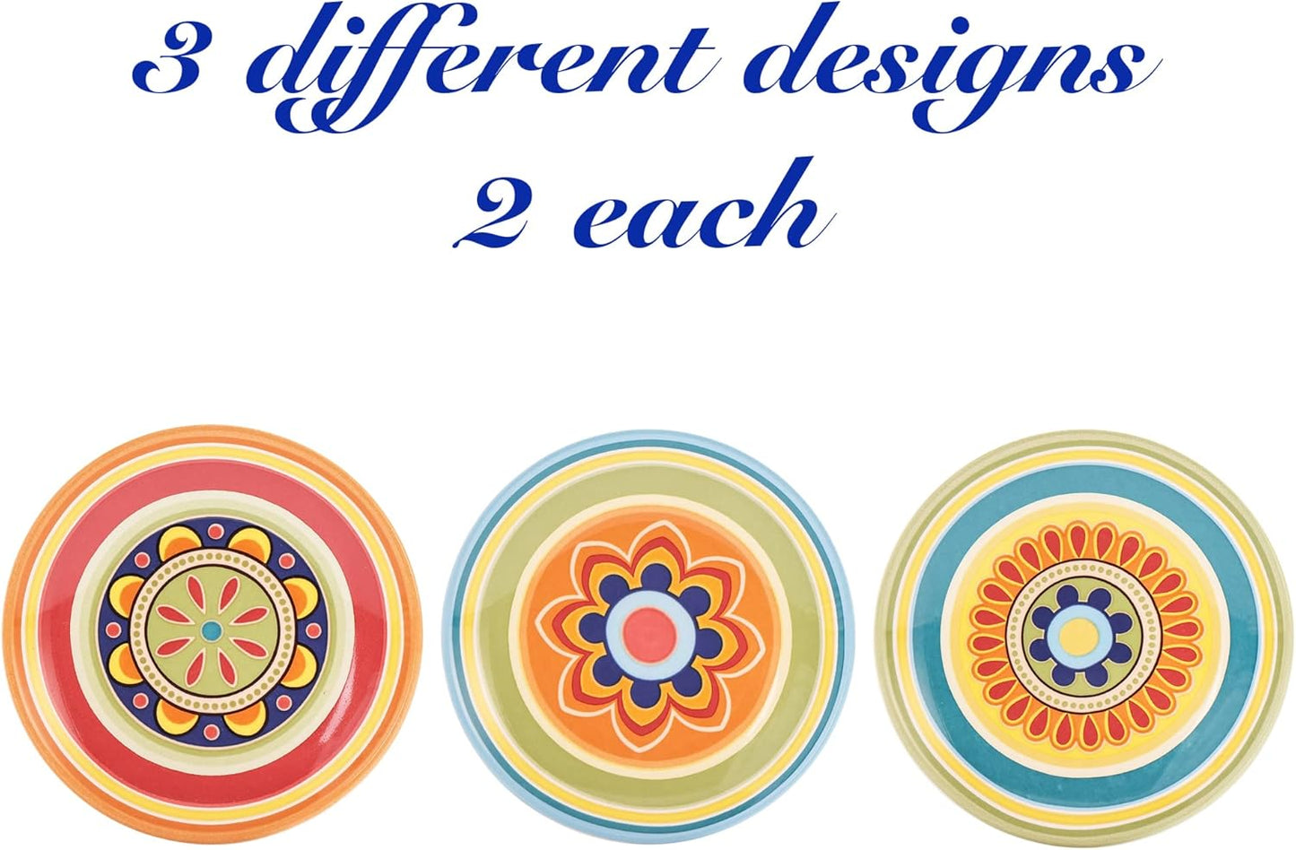 Bico Tunisian Pattern Appetizer Plates Set of 6, 6 Inch Small Ceramic Dessert Plates for Snacks, Salad, Tablescape, Microwave and Dishwasher Safe, Gift for Housewarming and Thanksgiving