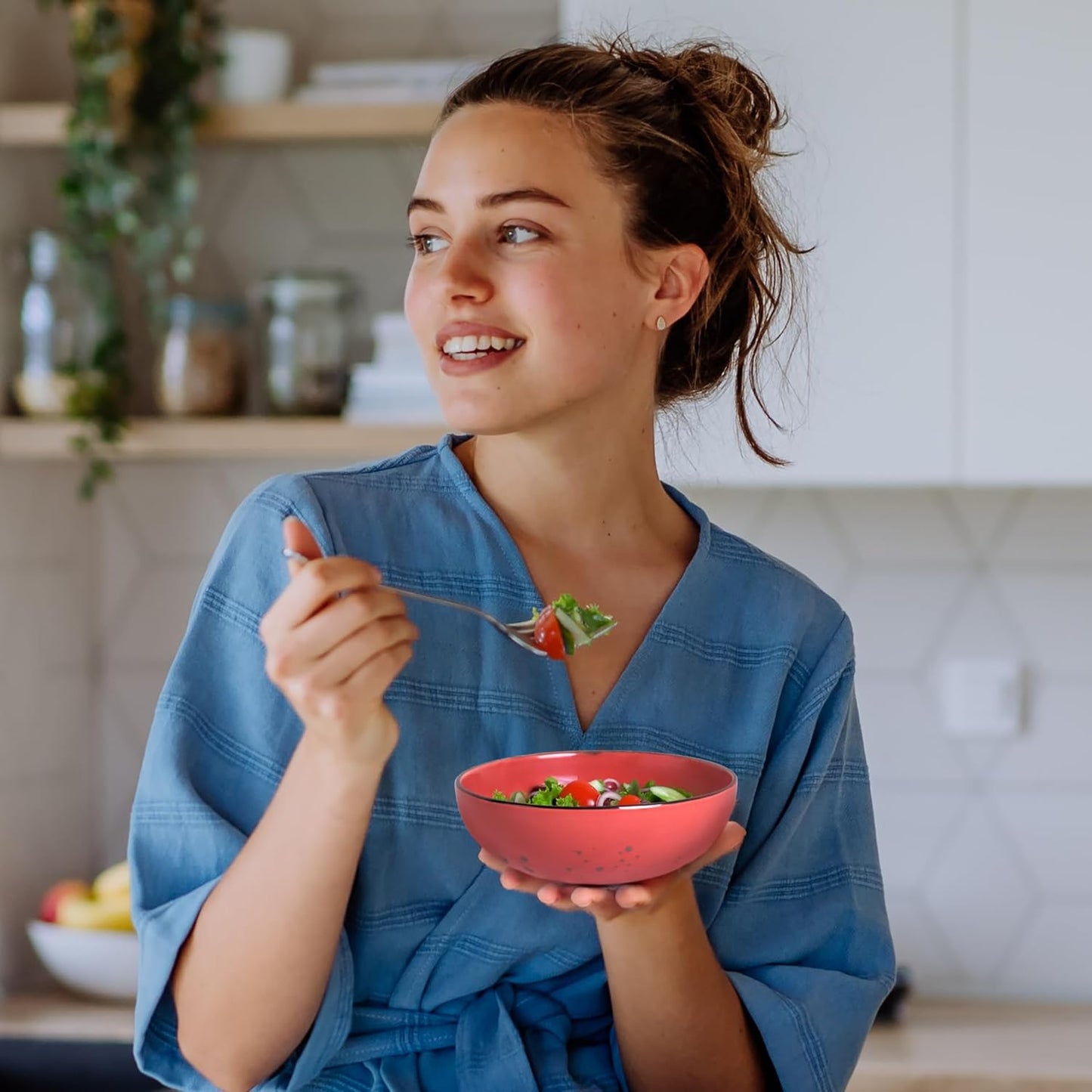 Esfour Round Porcelain Bowls - 20 Ounce - Set of 6 - Microwave, Oven, Dishwasher-Safe, Scratch Resistant, Porcelain Durable Small Dishes Bowls for Cereal, Salad, Pasta, Soup Dessert - Assorted Vivid