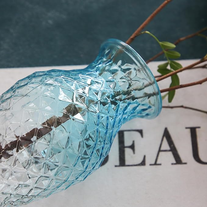 Vase for Flowers Small Glass Vases for Home Decor Table Centerpieces Living Room Bedroom Bookshelf Kitchen Modern Office Wedding Decoration Vintage Flower Vases Blue White