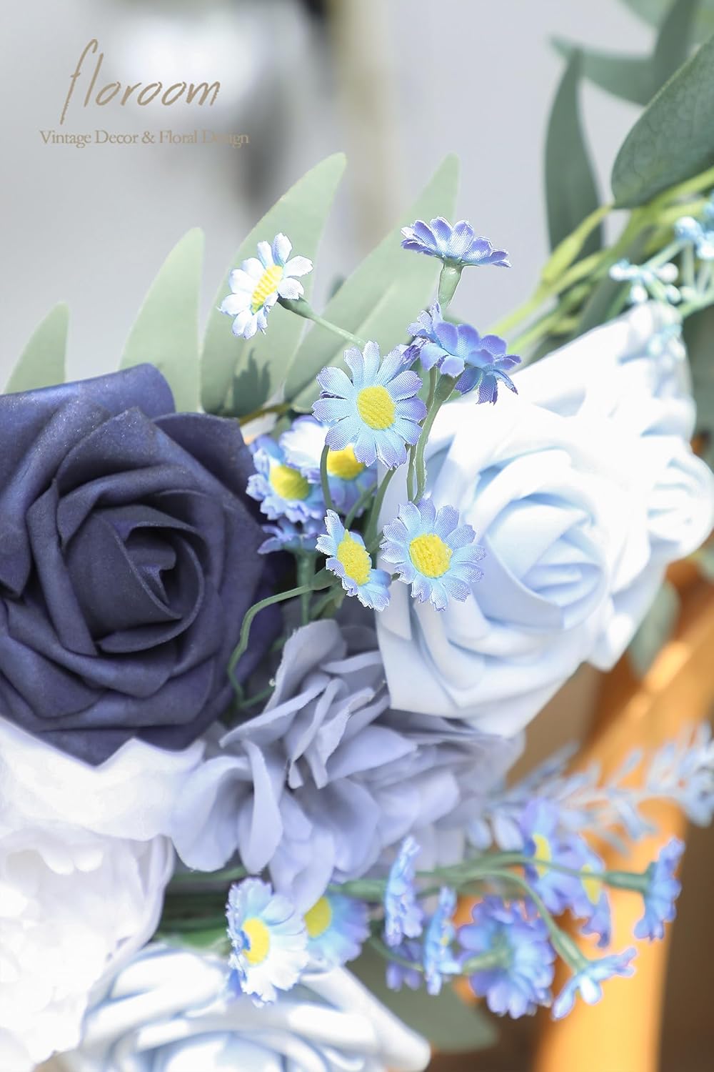 Floroom 24pcs Dusty Blue Small Artificial Flowers Faux Silk Daisies Fake Wildflowers with Stems for DIY Wedding Bouquets Floral Arrangements Party Decor Centerpieces Decorations (Vase Not Included)